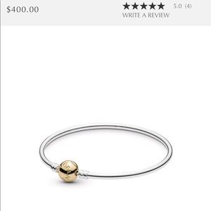 Pandora Silver Bangle Charm Bracelet-14KGold Clasp